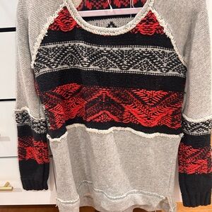 Free People Gray and Red Knit Sweatshirt